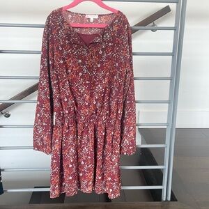 Worn Once Woven Fully Lined Floral Print Smock Waist dress w/ Elasticized sleeve